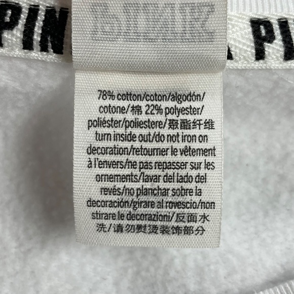 PINK Victoria’s Secret Logo Cropped Sweatshirt L White Colorblock Crewneck Y2K - Picture 7 of 8